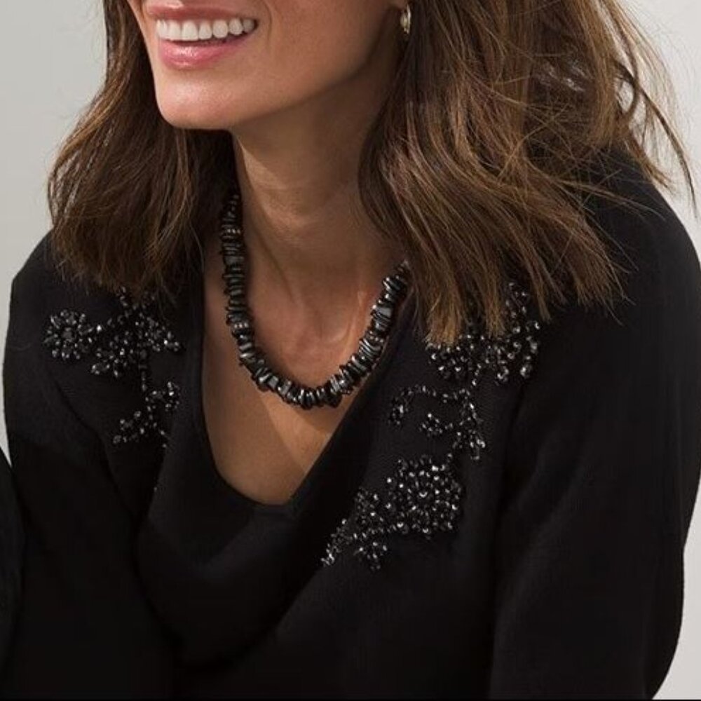 Chico' Black Beaded Pullover Sweater size 2 US L 12